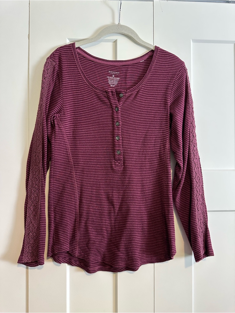 Sonoma Purple Long-Sleeve Top with Lace-Trim Sleeves